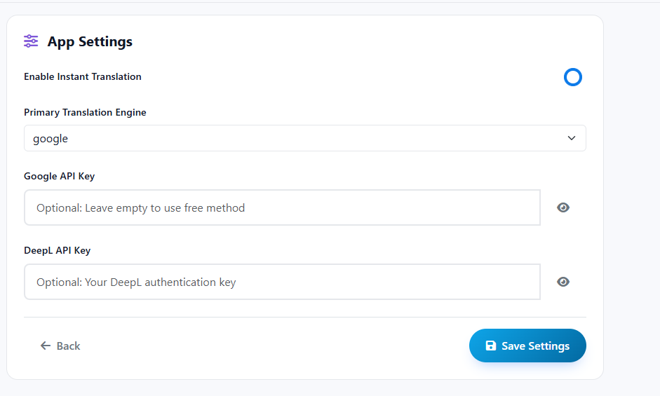 Easy Trips — DeepL, Google Translate and OpenRouter engine settings